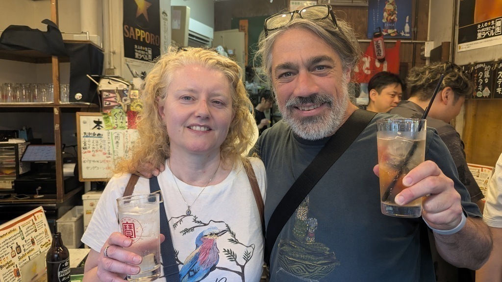Ro and Maria drinking at Ameyoko Market.